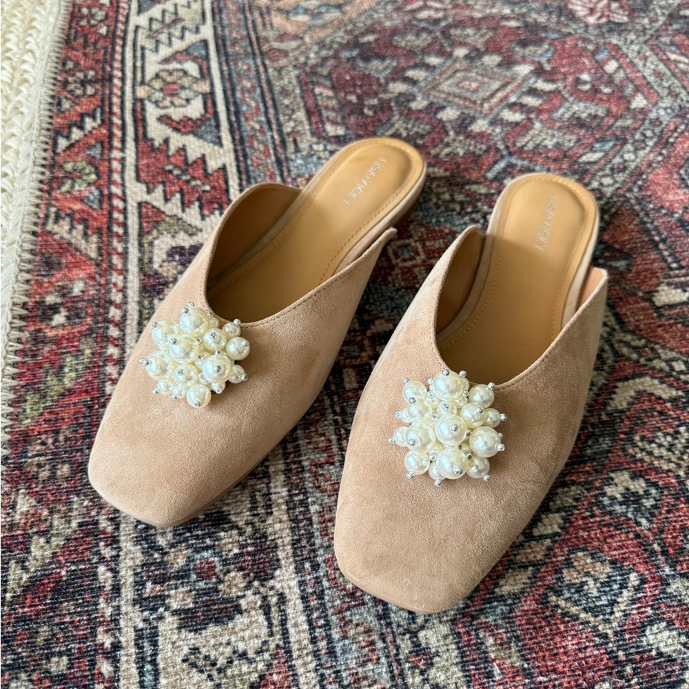 Zara Tan Mules with Pearl Detail